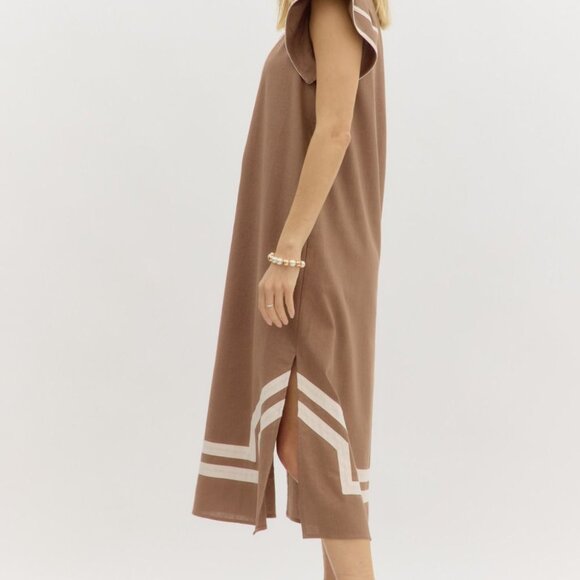 Entro Neutral Boho Midi Dress | Resort Minimalist Summer Dress size M, NWT - Picture 2 of 2